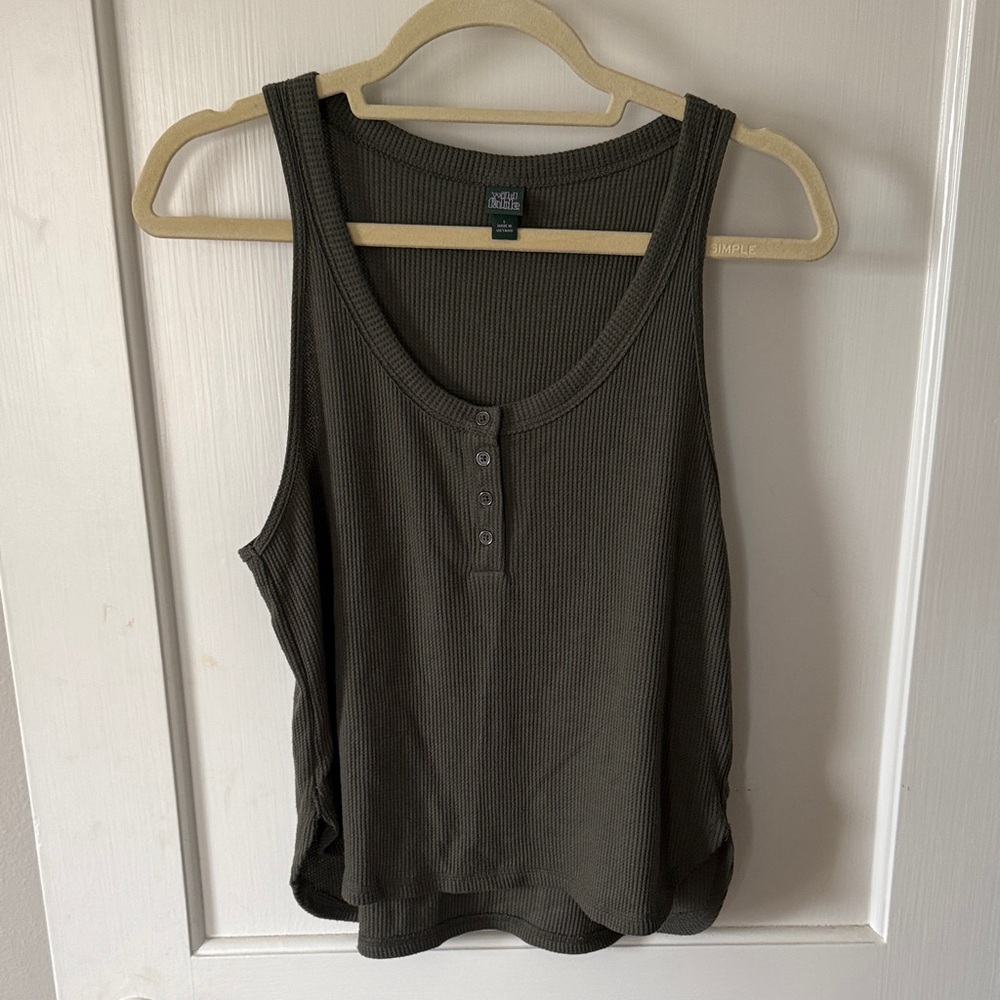 wild fable Olive Ribbed Henley Tank Top